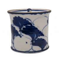 Beautiful Blue and White Lidded Porcelain Canister with Handpainted Ginko Leaf Design