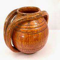 Rainbow Pottery North Carolina 1930s Orange Double Handled Large "Apothecary Jar" Vase