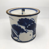 Beautiful Blue and White Lidded Porcelain Canister with Handpainted Ginko Leaf Design