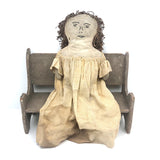 Two (Large Doll Scale) Old Handmade Chairs And Bench
