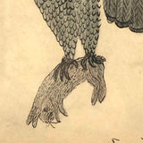 Eagle Carrying Rabbit, Antique Ink and Watercolor Drawing, Framed