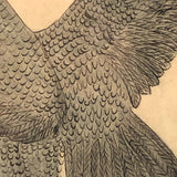 Eagle Carrying Rabbit, Antique Ink and Watercolor Drawing, Framed