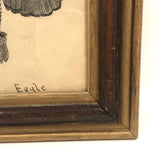 Eagle Carrying Rabbit, Antique Ink and Watercolor Drawing, Framed