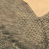 Eagle Carrying Rabbit, Antique Ink and Watercolor Drawing, Framed