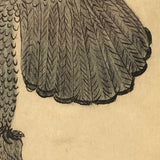 Eagle Carrying Rabbit, Antique Ink and Watercolor Drawing, Framed