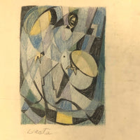 Abstract Mid-Century Colored Pencil and Graphite Drawing Signed Beata