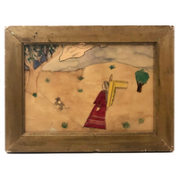 Late 1800s Watercolor Drawing of Native American Woman with Papoose and Dog