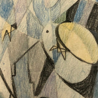 Abstract Mid-Century Colored Pencil and Graphite Drawing Signed Beata