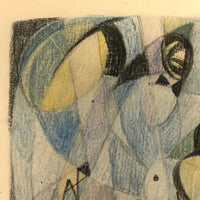 Abstract Mid-Century Colored Pencil and Graphite Drawing Signed Beata