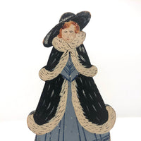 Redheaded Woman in Fur Old Folk Art Wooden Doorstop