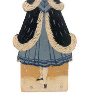 Redheaded Woman in Fur Old Folk Art Wooden Doorstop