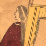 Late 1800s Watercolor Drawing of Native American Woman with Papoose and Dog