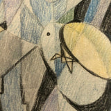 Abstract Mid-Century Colored Pencil and Graphite Drawing Signed Beata