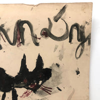 John D's Fantastic Expressionistic Black Cat Painting on Paper