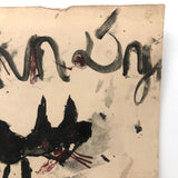 John D's Fantastic Expressionistic Black Cat Painting on Paper