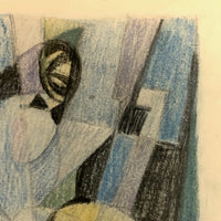 Abstract Mid-Century Colored Pencil and Graphite Drawing Signed Beata