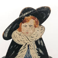 Redheaded Woman in Fur Old Folk Art Wooden Doorstop