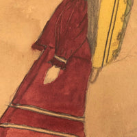 Late 1800s Watercolor Drawing of Native American Woman with Papoose and Dog