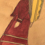 Late 1800s Watercolor Drawing of Native American Woman with Papoose and Dog