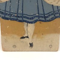 Redheaded Woman in Fur Old Folk Art Wooden Doorstop