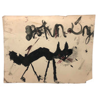 John D's Fantastic Expressionistic Black Cat Painting on Paper