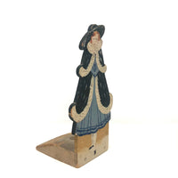 Redheaded Woman in Fur Old Folk Art Wooden Doorstop
