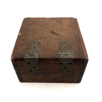 SOLD Antique Hinged Wooden Box Filled with Small Wooden Parquetry Tiles