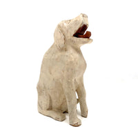 Very Wonderful Old Carved White Dog with Curled Tongue