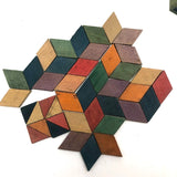 SOLD Antique Hinged Wooden Box Filled with Small Wooden Parquetry Tiles