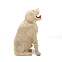 Very Wonderful Old Carved White Dog with Curled Tongue