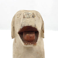 Very Wonderful Old Carved White Dog with Curled Tongue
