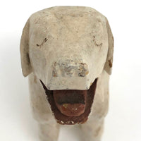 Very Wonderful Old Carved White Dog with Curled Tongue