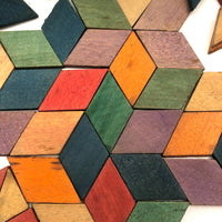SOLD Antique Hinged Wooden Box Filled with Small Wooden Parquetry Tiles