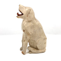 Very Wonderful Old Carved White Dog with Curled Tongue