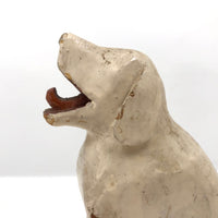Very Wonderful Old Carved White Dog with Curled Tongue