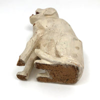 Very Wonderful Old Carved White Dog with Curled Tongue