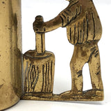 Curious Old Brass Wood Splitting Man Folk Art Match Holder (?)