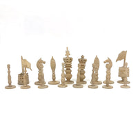 19th Century Chinese Export Carved Bone Chess Set, Complete in Original Box