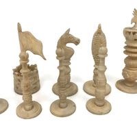 19th Century Chinese Export Carved Bone Chess Set, Complete in Original Box