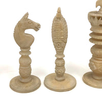 19th Century Chinese Export Carved Bone Chess Set, Complete in Original Box