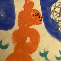 Surreal Tempera or Gouache on Paper Painting with Two Figures