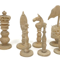 19th Century Chinese Export Carved Bone Chess Set, Complete in Original Box