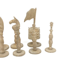 19th Century Chinese Export Carved Bone Chess Set, Complete in Original Box