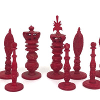 19th Century Chinese Export Carved Bone Chess Set, Complete in Original Box