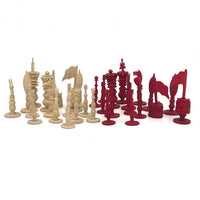 19th Century Chinese Export Carved Bone Chess Set, Complete in Original Box
