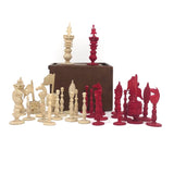19th Century Chinese Export Carved Bone Chess Set, Complete in Original Box