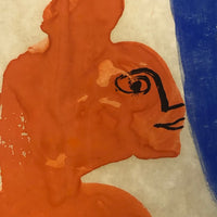 Surreal Tempera or Gouache on Paper Painting with Two Figures