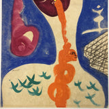 Surreal Tempera or Gouache on Paper Painting with Two Figures
