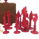 19th Century Chinese Export Carved Bone Chess Set, Complete in Original Box