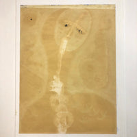 Surreal Tempera or Gouache on Paper Painting with Two Figures